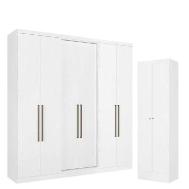 Imagem de Guarda Roupa Casal Presence 6 Portas Branco Acetinado E Multiuso Space Branco - Thb