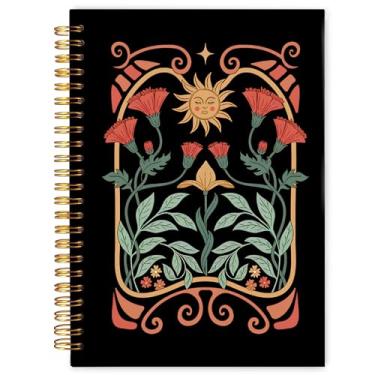 Imagem de WARDOS Caderno floral Boho Sunshine 14 x 20 cm, caderno vintage místico de flores e plantas, diário botânico rústico de flores silvestres, material de escritório Boho