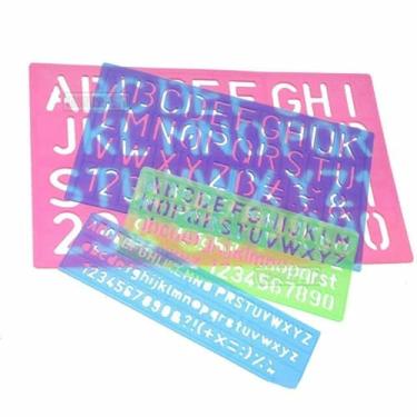 Imagem de Conjunto de 4 réguas de estêncil de plástico com letras e números, 8, 10, 20, 30 mm, ferramenta de desenho transparente para crianças, estudantes e artistas