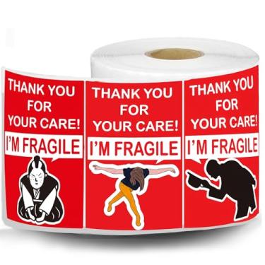 Imagem de Adesivos frágeis engraçados para envio e mudança, 500 peças de etiquetas à prova d'água com design de agradecimento pelo cuidado, decalques de humor de 5 x 7 cm para embalagem segura