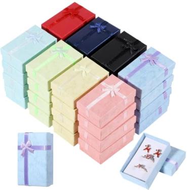 Imagem de 96 caixas de presente de joias com laço de fita, pequenos estojos de presente de papelão para anéis, colares, brincos, 8 opções de cores para casamento, aniversário, festa