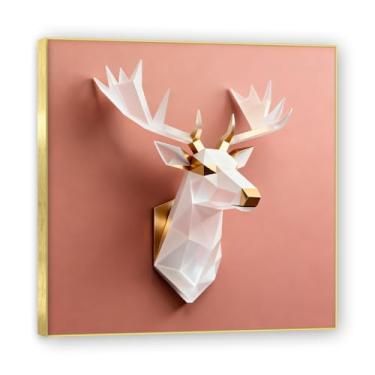 Imagem de Moldura dourada. Arte moderna de presente de Natal, arte geométrica de árvore rosa empoeirada e dourada, tela emoldurada pronta para pendurar para uma casa de férias elegante. A08. 60 x 60 cm - 23,6 x