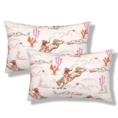 Imagem de NOCTILYRA Cowgirl Cowboy Capas de almofada lombar 30 x 50 conjunto de 2 fronhas curtas de pelúcia do deserto ocidental capa de almofada retangular capa de almofada decorativa para sofá de cama