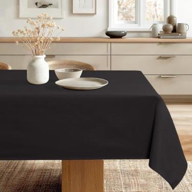Imagem de JIUZHEN Toalha de mesa retangular de linho texturizada, resistente a manchas, tecido decorativo para cozinha, jantar, festa, casamento, uso ao ar livre, 137 x 272 cm, preta