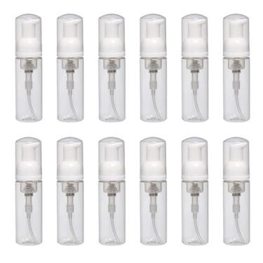 Imagem de Garrafas de bomba de espuma recarregáveis de 50 ml em conformidade com TSA - Garrafa de plástico PET transparente com bomba de espuma branca e tampa transparente, viagem aérea ou acampamento