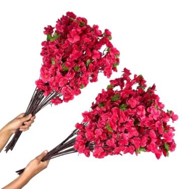 Imagem de Kit 10 a 40 Hastes De Flores De Cerejeira Artificial 65cm Flor Pessegueiro Estilo Oriental Para Decoração (30,Rosa Pink)
