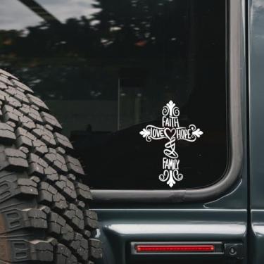 Imagem de Faith Over Fear Family Cross Car Decalque - Adesivo Cristão Inspirador para Carros e Caminhões - Design de Vinil Elegante Baseado em Fé Religiosa - Perfeito para Crentes na Estrada