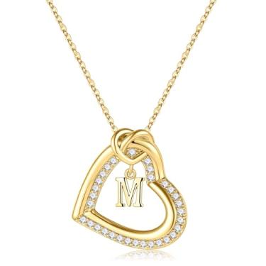 Imagem de Turandoss Colares femininos com inicial de coração – Colar delicado banhado a ouro 14K com zircônia cúbica com inicial de coração e letra A-Z para mulheres, meninas, presentes de aniversário e Natal