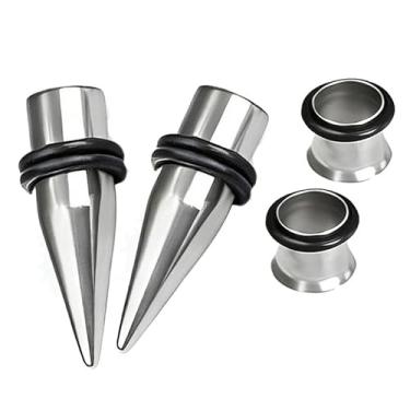 Imagem de CABBE KALLO Kit de alongamento de orelha de aço cirúrgico 316L, conjunto de cônicos e túneis, tamanhos 14G-00G, alargador único hipoalergênico com anéis de vedação para piercing corporal (tom prateado