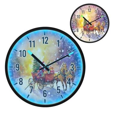 Imagem de Blueangle Relógio de parede LED que brilha no escuro e ativado por voz, silencioso, design de rena de Papai Noel de 30 cm, operado por bateria para decoração de quarto e sala de estar (217)