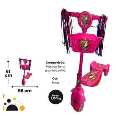 Imagem de Patinete Infantil Rosa com Freio e Rodas Brilhantes - DDG