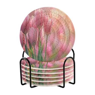 Imagem de Qilmy Conjunto de 6 peças para copos de tulipas bonitas ou porta-copos de bar para bebidas, porta-copos de fazenda ou porta-copos de mesa rústicos, porta-copos modernos de algodão para o Natal1482