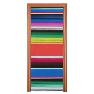 Imagem de CEBUGI Capa de porta frontal com estampa mexicana vibrante de 81 x 200 cm, faixa removível e lavável para decoração de casa de festas de fim de ano