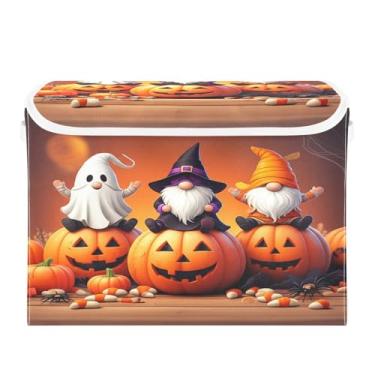 Imagem de STAYTOP Três caixas de armazenamento de gnomos de Halloween com tampas e alça de transporte, caixas de armazenamento dobráveis organizadores de recipientes para casa, quarto, armário, escritório