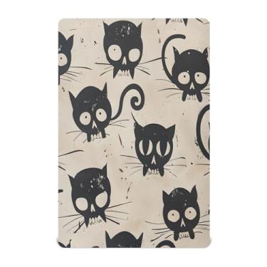 Imagem de CEBUGI Lençol de berço elástico para bebês meninos e meninas, textura de caveiras com gatos pretos, mini pacote com elástico, lençol com elástico para crianças, material neutro, ultra macio, colchão