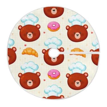 Imagem de Wassud Saia para árvore de Natal com laços seguros, urso de desenho animado de 90 cm com chapéus, tapete festivo de árvore de Natal para decoração de casa e festa de ano novo