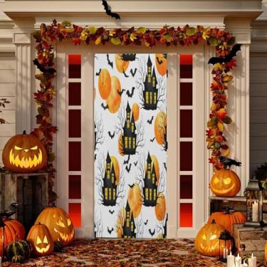 Imagem de Wassud Capa de porta de casa assombrada assustadora decoração externa interna faixa de varanda decoração de casa grande decoração de porta da frente 96 x 98 polegadas