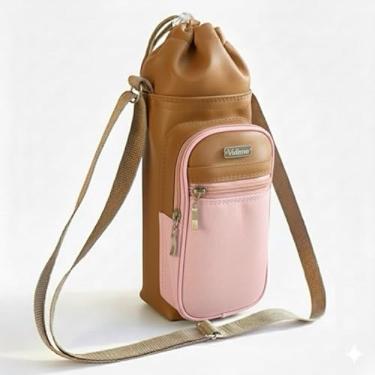 Imagem de Bolsa Térmica (CARAMELO COM ROSA) GALANTE para Garrafa de 500 ML em Couro Sintético - Coleção Cores VERÃO 2026