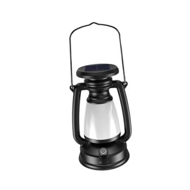 Imagem de menolana Lanterna LED vintage para exterior, decoração de paisagem, candeeiro de mesa, leve, regulável, para pendurar, ideal para campismo, e jardim, L Black with Solar