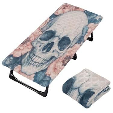 Imagem de Burbuja Lençol de berço de flores de caveira para crianças, lençol de cochilo acolchoado portátil com faixa elástica para meninas e meninos, lavável na máquina, 63,5 x 127 cm