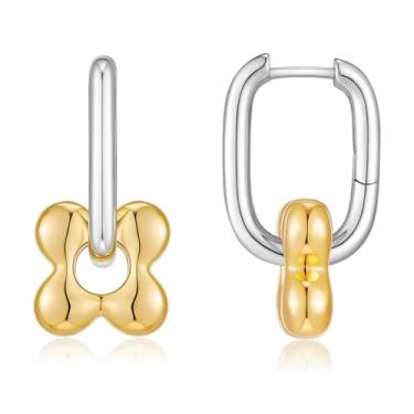 Imagem de HolidayQbee Brincos de argola banhados a ouro e prata para mulheres, brincos de trevo delicados, joias fofas, hipoalergênicos, Natal, férias, flores, brincos de pressão, Latão, Sem pedra preciosa