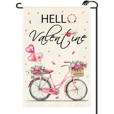Imagem de Dia dos Namorados Amor Coração Rosa Bicicleta Jardim Bandeira 30,5 x 45,7 cm Vertical Dupla Face Pequenas Bandeiras Decoração Externa Para Quintal (APENAS BANDEIRA) QR13