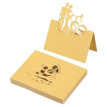 Imagem de PATIKIL 50 peças de cartões de casamento, cartões de visita, papel com glitter, etiquetas de assento dobradas para mesa, buffet, recepção, jantar, festa, ouro