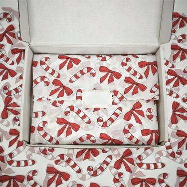 Imagem de 10 folhas de papel de seda de Natal (50 x 35 cm) - Embalagem protetora leve com estampas de tema de férias, ideal para embrulho de presente, luzes e decoração sazonal (bengala vermelha - 10 peças)