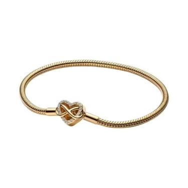 Imagem de Pulseira Feminina De Prata Esterlina 925 17-20CM Com Charms De Coração