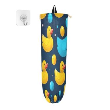Imagem de Muitos patos de borracha em um dispensador de saco plástico para economia de espaço azul, suporte de saco de plástico, suporte de saco de plástico para cozinha