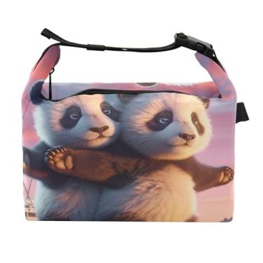 Imagem de TSENQUE Lancheira feminina engraçada Panda Titanic Love Scene, isolada para trabalho, reutilizável, com alça de ombro ajustável