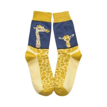 Imagem de Meias Femininas De Cano Médio Com Estampa De Girafa Confortáveis E Res