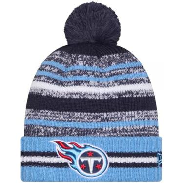 Imagem de New Era Tennessee Titans Sideline Sport Blue Striped Cuffed Football Knit Beanie Hat Pom - NFL Cheer Cuff Knit Cap