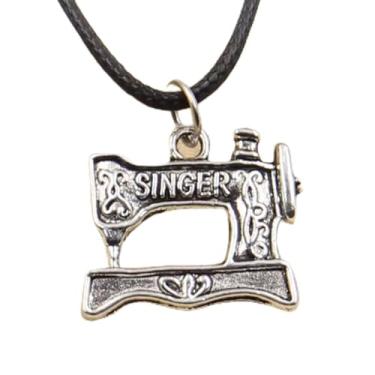 Imagem de EDCRFV Pingente de prata tibetano máquina de costura colar berloque cordão de couro preto feito à mão