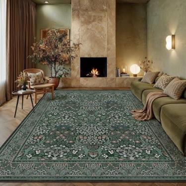 Imagem de HUGEAR Tapetes florais vintage laváveis, 20 x 25 cm, verde - estilo retrô neutro oriental, resistente a manchas, antiderrapante, para crianças e animais de estimação, para sala de estar, quarto, sala