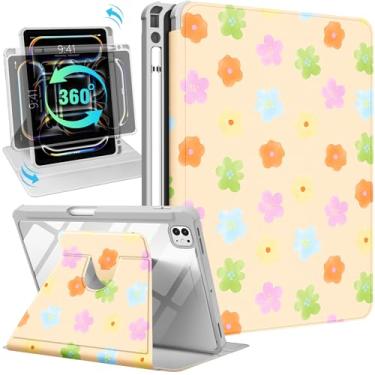 Imagem de Uppuppy Capa inteligente para iPad Pro M4 de 13 polegadas - suporte giratório de 360 graus com suporte para lápis para mulheres e meninas, capa com flores coloridas para iPad Pro de 13 polegadas 2024