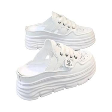 Imagem de Chinelos Femininos De Sola Grossa Baotou Primavera Verão Brancos Muffi