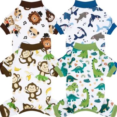 Imagem de XPUDAC Pacote com 4 pijamas para cães, confortáveis, elásticos, roupas para cães pequenos, médios, meninos, meninas, gatos, P