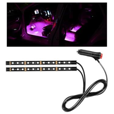 Imagem de MUQIDA Fita de LED para carro, lâmpada de atmosfera interior automotiva de 12 V 24 LEDs com plugue adaptador de cigarro, faixa decorativa de luz noturna neon ambiente sob o painel, acessórios para