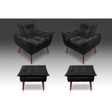 Imagem de Kit 02 Poltrona Opala + 02 Puf Opala Suede Preto -CASA DA POLTRONA  