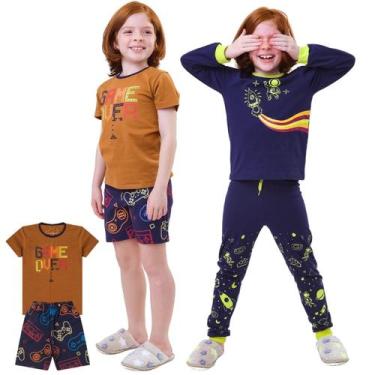 Imagem de Kit 2 Conjuntos Pijama Infantil para Meninos ou Meninas 1 Inverno Meia