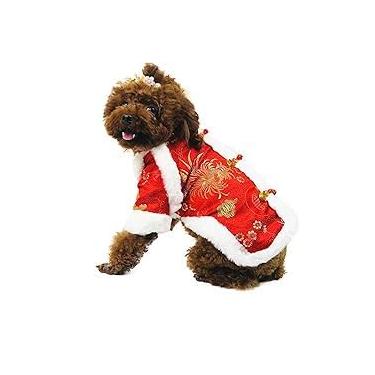 Imagem de Dog Tang Blessing Casaco de Ano Novo Chinês Tradicional Pet Crisântemo Casaco Inverno Gato Fantasia de Ano Novo para Cães Pequenos e Médios Gatos (Grande)