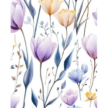 Imagem de XRUIBZI Papel de parede floral lilás para descascar e colar vintage folha azul papel de contato flor branca mural de parede vinil impermeável autoadesivo removível para locatário papel de parede