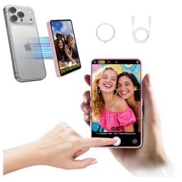 Imagem de Tela do monitor Shimbol P4 Selfie para iPhone e Android, monitor Vlog com câmera traseira magnética, gravação sem fio 1080P e 4K para transmissão ao vivo do YouTube TikTok (rosa)