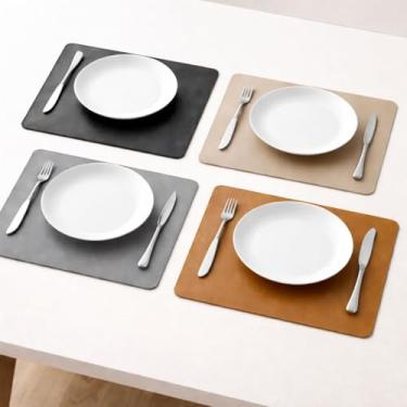 Imagem de Jogo Americano Retangular Sousplat Couro Sintético Mesa Posta 45x33cm (6, Bege)