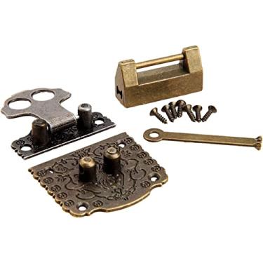 Imagem de Fivela de fecho de ferrolho retrô antigo, trava de olhal, 2 peças de ferragens de latão chinês vintage bronze armário de madeira Rocker Lock fivela + trava de acessórios de móveis chineses antigos