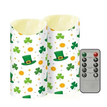 Imagem de Wassud Pacote com 2 velas sem chama de chapéu de São Patrício com controle remoto, velas realistas cintilantes com temporizador, velas decorativas para Natal, casamento, festa, decoração de casa média