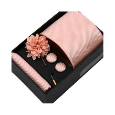 Imagem de Conjunto De Gravata Masculina De Cor Sólida Com Broche De Flor, Lenço,