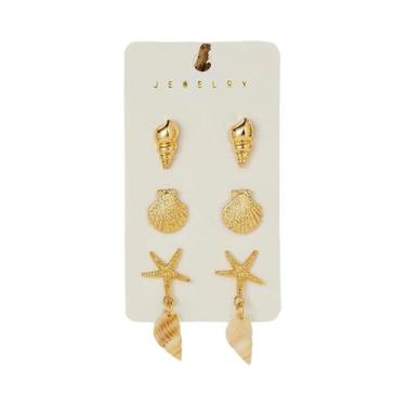 Imagem de Brincos De Pressão Temáticos De Praia De Verão, 3 Pares, Com Pingentes