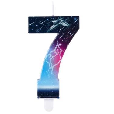 Imagem de Velas Aniversário com Tema de Estrelas, Topos Cupcake do Universo Velas da Galáxia Estrela Decorações Festa Aniversário com Tema de Anime (Número 7)
